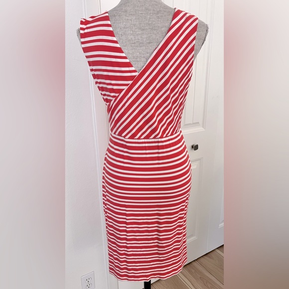 Vince Camuto Striped Melon pink dress Slip on  Faux Wrap   SZ:Med - Picture 5 of 8